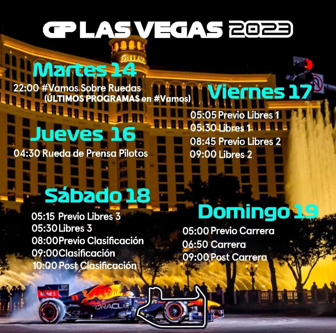 Previo del GP de Las Vegas Horarios y dónde ver la carrera Fórmula F1